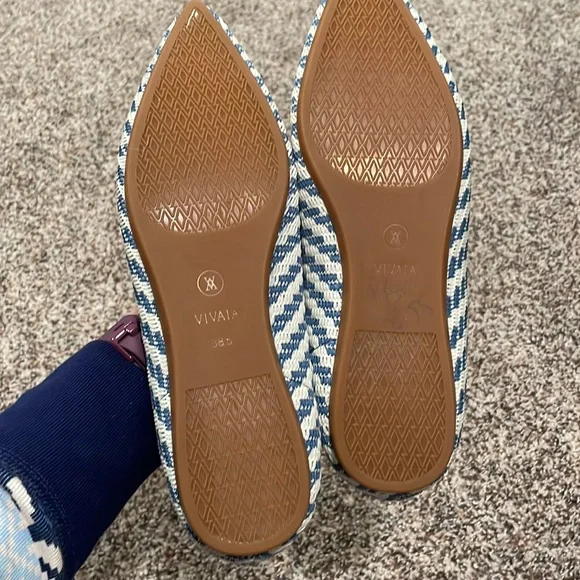 Denim Stripe Aria 5 degrees Pointed Toe Ballet Flats - Picture 9 of 16